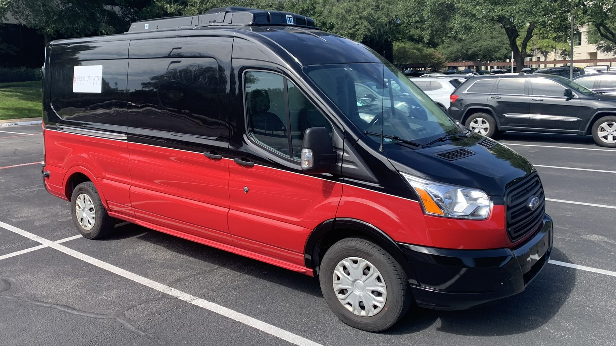 Premium Wine Delivery refrigerated van, roof-mounted cooling unit visible above the cab